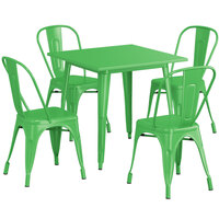 Lancaster Table & Seating Alloy Series 31 1/2" x 31 1/2" Green Standard Height Outdoor Table with 4 Cafe Chairs
