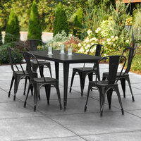 Lancaster Table & Seating Alloy Series 63 inch x 32 inch Black Standard Height Outdoor Table with 6 Cafe Chairs