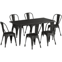 Lancaster Table & Seating Alloy Series 63 inch x 31 1/2 inch Black Standard Height Outdoor Table with 6 Cafe Chairs
