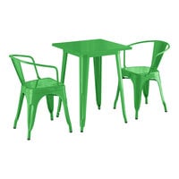 Lancaster Table & Seating Alloy Series 23 1/2 inch x 23 1/2 inch Jade Green Standard Height Outdoor Table with 2 Arm Chairs