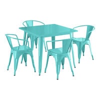Lancaster Table & Seating Alloy Series 35 1/2" x 35 1/2" Seafoam Standard Height Outdoor Table with 4 Arm Chairs