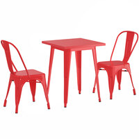 Lancaster Table & Seating Alloy Series 24 inch x 24 inch Red Dining Height Outdoor Table with 2 Industrial Cafe Chairs