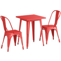 Lancaster Table & Seating Alloy Series 24" x 24" Ruby Red Standard Height Outdoor Table with 2 Cafe Chairs