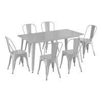Lancaster Table & Seating Alloy Series 63" x 31 1/2" Silver Standard Height Outdoor Table with 6 Cafe Chairs