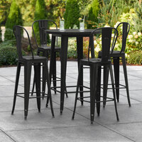 Lancaster Table & Seating Alloy Series 30 inch Round Black Outdoor Bar Height Table with 4 Metal Cafe Bar Stools