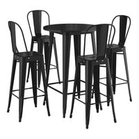 Lancaster Table & Seating Alloy Series 30" Round Onyx Black Bar Height Outdoor Table with 4 Cafe Barstools