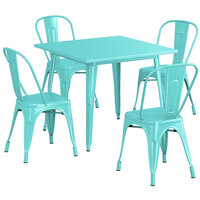 Lancaster Table & Seating Alloy Series 36" x 36" Seafoam Standard Height Outdoor Table with 4 Cafe Chairs