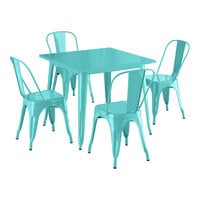 Lancaster Table & Seating Alloy Series 35 1/2" x 35 1/2" Seafoam Standard Height Outdoor Table with 4 Cafe Chairs