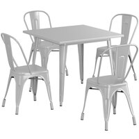 Lancaster Table & Seating Alloy Series 36" x 36" Silver Standard Height Outdoor Table with 4 Cafe Chairs