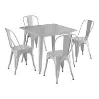 Lancaster Table & Seating Alloy Series 35 1/2" x 35 1/2" Silver Standard Height Outdoor Table with 4 Cafe Chairs