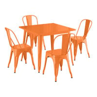 Lancaster Table & Seating Alloy Series 35 1/2" x 35 1/2" Orange Standard Height Outdoor Table with 4 Cafe Chairs