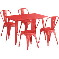 Lancaster Table & Seating Alloy Series 48 inch x 30 inch Red Dining Height Outdoor Table with 4 Industrial Cafe Chairs