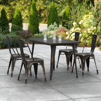 Lancaster Table & Seating Alloy Series 48 inch x 30 inch Distressed Copper Dining Height Outdoor Table with 4 Industrial Cafe Chairs