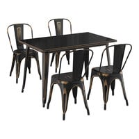 Lancaster Table & Seating Alloy Series 47 1/2" x 29 1/2" Distressed Copper Standard Height Outdoor Table with 4 Cafe Chairs