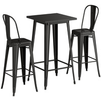 Lancaster Table & Seating Alloy Series 24" x 24" Black Outdoor Bar Height Table with 2 Metal Cafe Bar Stools