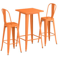 Lancaster Table & Seating Alloy Series 24" x 24" Orange Bar Height Outdoor Table with 2 Cafe Barstools