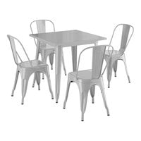 Lancaster Table & Seating Alloy Series 31 1/2" x 31 1/2" Silver Standard Height Outdoor Table with 4 Cafe Chairs