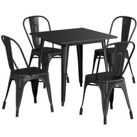 Lancaster Table & Seating Alloy Series 32" x 32" Black Standard Height Outdoor Table with 4 Cafe Chairs