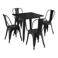 Lancaster Table & Seating Alloy Series 31 1/2" x 31 1/2" Onyx Black Standard Height Outdoor Table with 4 Cafe Chairs