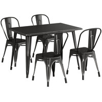 Lancaster Table & Seating Alloy Series 48 inch x 30 inch Distressed Black Dining Height Outdoor Table with 4 Industrial Cafe Chairs