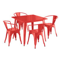 Lancaster Table & Seating Alloy Series 35 1/2" x 35 1/2" Ruby Red Standard Height Outdoor Table with 4 Arm Chairs