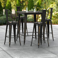 Lancaster Table & Seating Alloy Series 32 inch x 32 inch Distressed Copper Outdoor Bar Height Table with 4 Metal Cafe Bar Stools