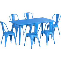 Lancaster Table & Seating Alloy Series 63" x 32" Blue Standard Height Outdoor Table with 6 Cafe Chairs
