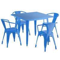 Lancaster Table & Seating Alloy Series 36 inch x 36 inch Blue Dining Height Outdoor Table with 4 Arm Chairs