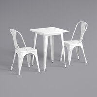 Lancaster Table & Seating Alloy Series 24" x 24" White Standard Height Outdoor Table with 2 Cafe Chairs