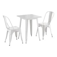 Lancaster Table & Seating Alloy Series 23 1/2" x 23 1/2" Pearl White Standard Height Outdoor Table with 2 Cafe Chairs
