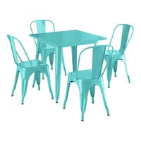 Lancaster Table & Seating Alloy Series 31 1/2" x 31 1/2" Aquamarine Standard Height Outdoor Table with 4 Cafe Chairs