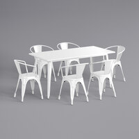Lancaster Table & Seating Alloy Series 63" x 31 1/2" White Standard Height Outdoor Table with 6 Arm Chairs