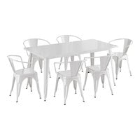 Lancaster Table & Seating Alloy Series 63 inch x 31 1/2 inch White Standard Height Outdoor Table with 6 Arm Chairs