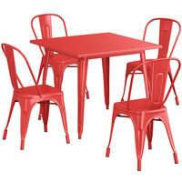 Lancaster Table & Seating Alloy Series 36" x 36" Ruby Red Standard Height Outdoor Table with 4 Cafe Chairs