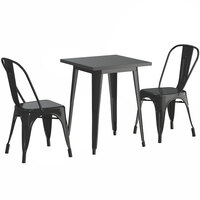 Lancaster Table & Seating Alloy Series 24 inch x 24 inch Black Dining Height Outdoor Table with 2 Industrial Cafe Chairs