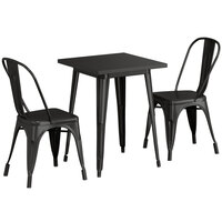 Lancaster Table & Seating Alloy Series 24" x 24" Black Dining Height Outdoor Table with 2 Industrial Cafe Chairs