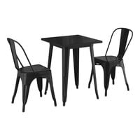 Lancaster Table & Seating Alloy Series 23 1/2" x 23 1/2" Black Standard Height Outdoor Table with 2 Cafe Chairs