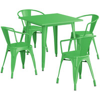 Lancaster Table & Seating Alloy Series 32 inch x 32 inch Green Dining Height Outdoor Table with 4 Arm Chairs