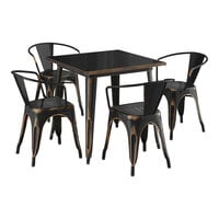 Lancaster Table & Seating Alloy Series 31 1/2" x 31 1/2" Distressed Copper Standard Height Outdoor Table with 4 Arm Chairs