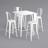 Lancaster Table & Seating Alloy Series 32" x 32" White Bar Height Outdoor Table with 4 Cafe Barstools