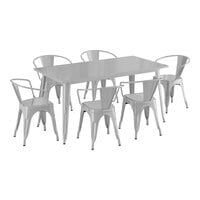 Lancaster Table & Seating Alloy Series 63 inch x 31 1/2 inch Silver Standard Height Outdoor Table with 6 Arm Chairs