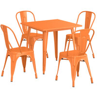 Lancaster Table & Seating Alloy Series 32 inch x 32 inch Orange Dining Height Outdoor Table with 4 Industrial Cafe Chairs