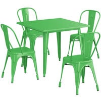 Lancaster Table & Seating Alloy Series 36 inch x 36 inch Green Dining Height Outdoor Table with 4 Industrial Cafe Chairs