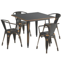 Lancaster Table & Seating Alloy Series 36 inch x 36 inch Distressed Copper Dining Height Outdoor Table with 4 Arm Chairs