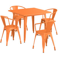 Lancaster Table & Seating Alloy Series 36" x 36" Orange Standard Height Outdoor Table with 4 Arm Chairs
