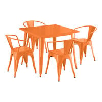 Lancaster Table & Seating Alloy Series 35 1/2" x 35 1/2" Amber Orange Standard Height Outdoor Table with 4 Arm Chairs