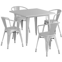 Lancaster Table & Seating Alloy Series 35 1/2" x 35 1/2" Silver Standard Height Outdoor Table with 4 Arm Chairs