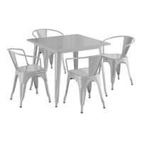 Lancaster Table & Seating Alloy Series 35 1/2" x 35 1/2" Silver Standard Height Outdoor Table with 4 Arm Chairs