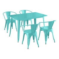 Lancaster Table & Seating Alloy Series 47 1/2" x 29 1/2" Aquamarine Standard Height Outdoor Table with 4 Arm Chairs