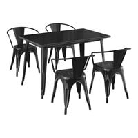 Lancaster Table & Seating Alloy Series 47 1/2" x 29 1/2" Distressed Onyx Black Standard Height Outdoor Table with 4 Arm Chairs
